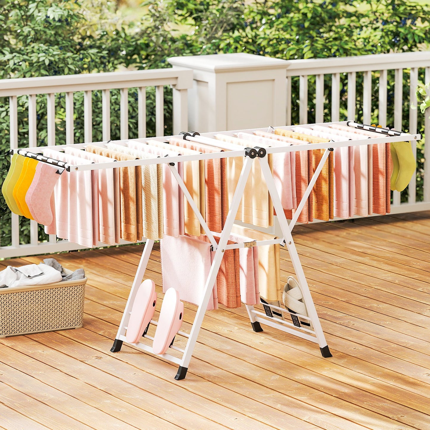 72.5 Inches Clothes Drying Rack with Height Adjustable Wings, White Drying Racks at Gallery Canada