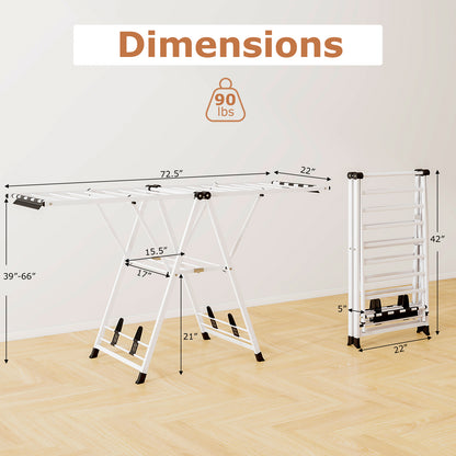 72.5 Inches Clothes Drying Rack with Height Adjustable Wings, White Drying Racks at Gallery Canada