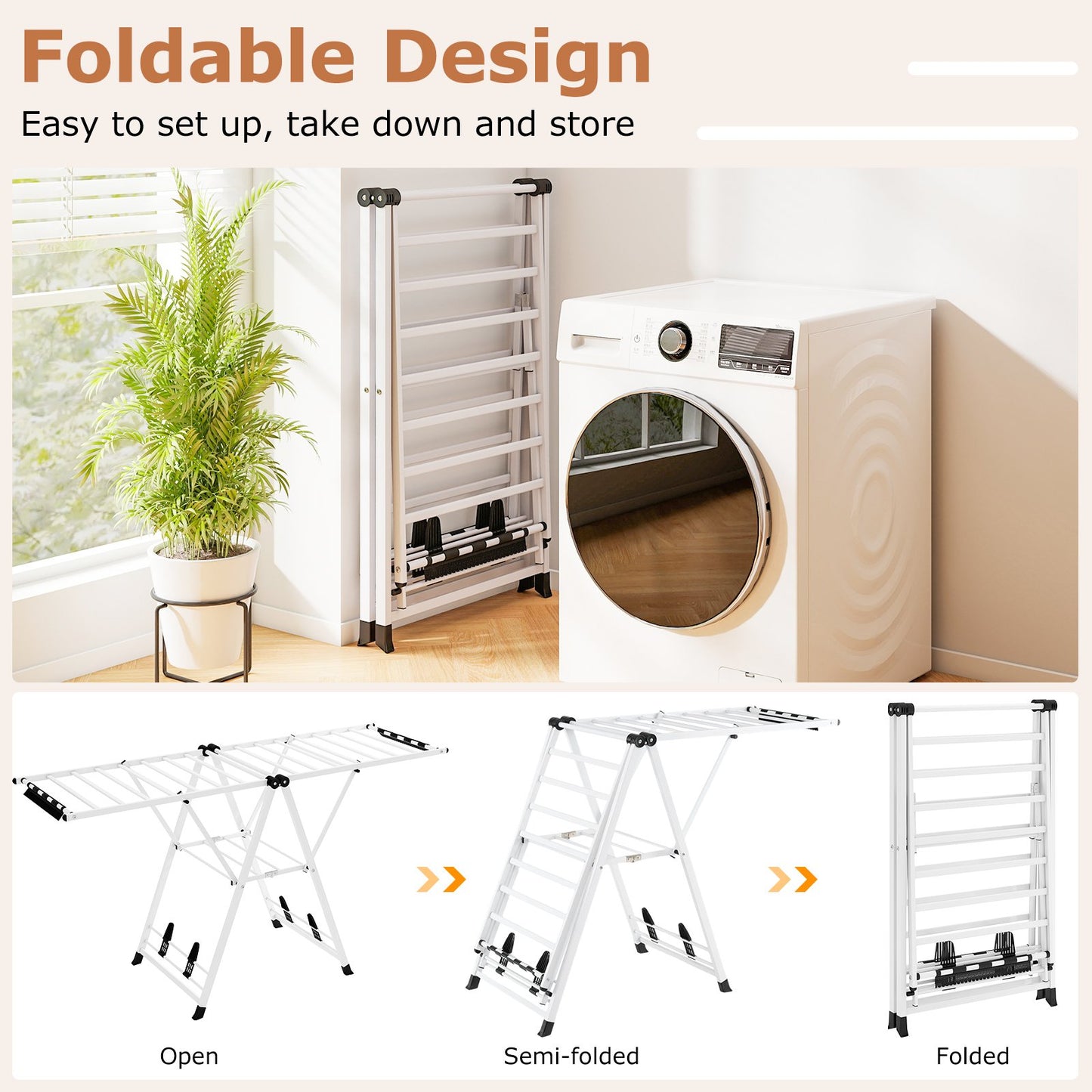 72.5 Inches Clothes Drying Rack with Height Adjustable Wings, White Drying Racks at Gallery Canada