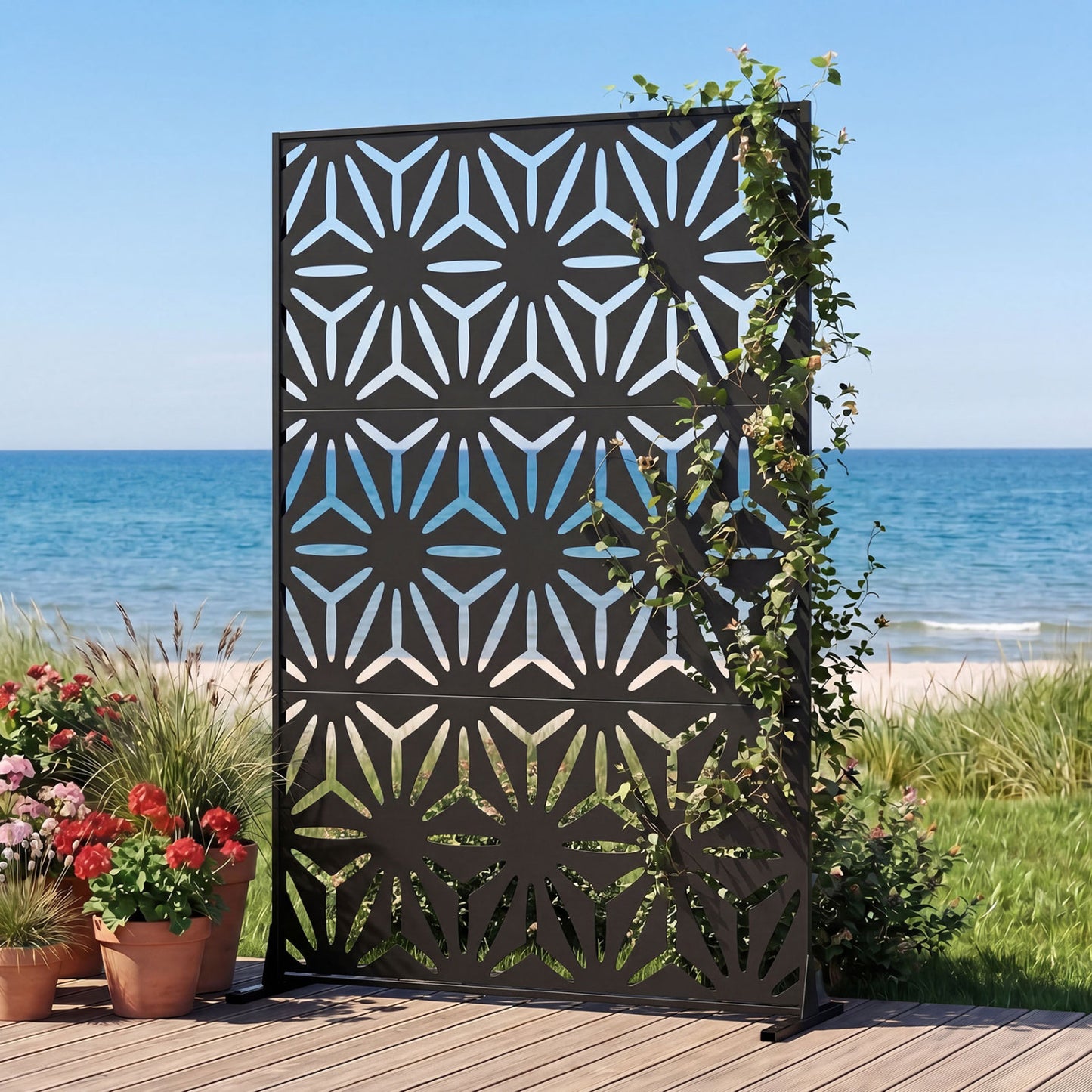 72"H x 48"W Freestanding Fence Panel with Stand and Expansion Bolts, Black Room Dividers at Gallery Canada