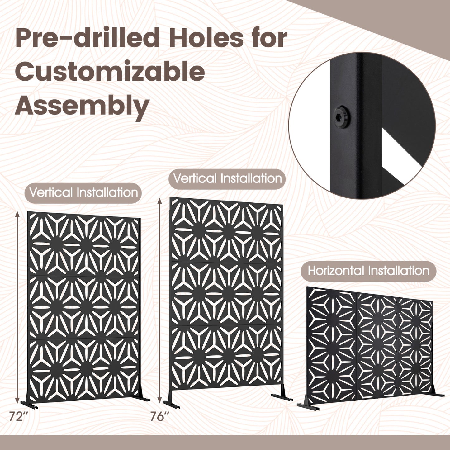 72"H x 48"W Freestanding Fence Panel with Stand and Expansion Bolts, Black Room Dividers at Gallery Canada