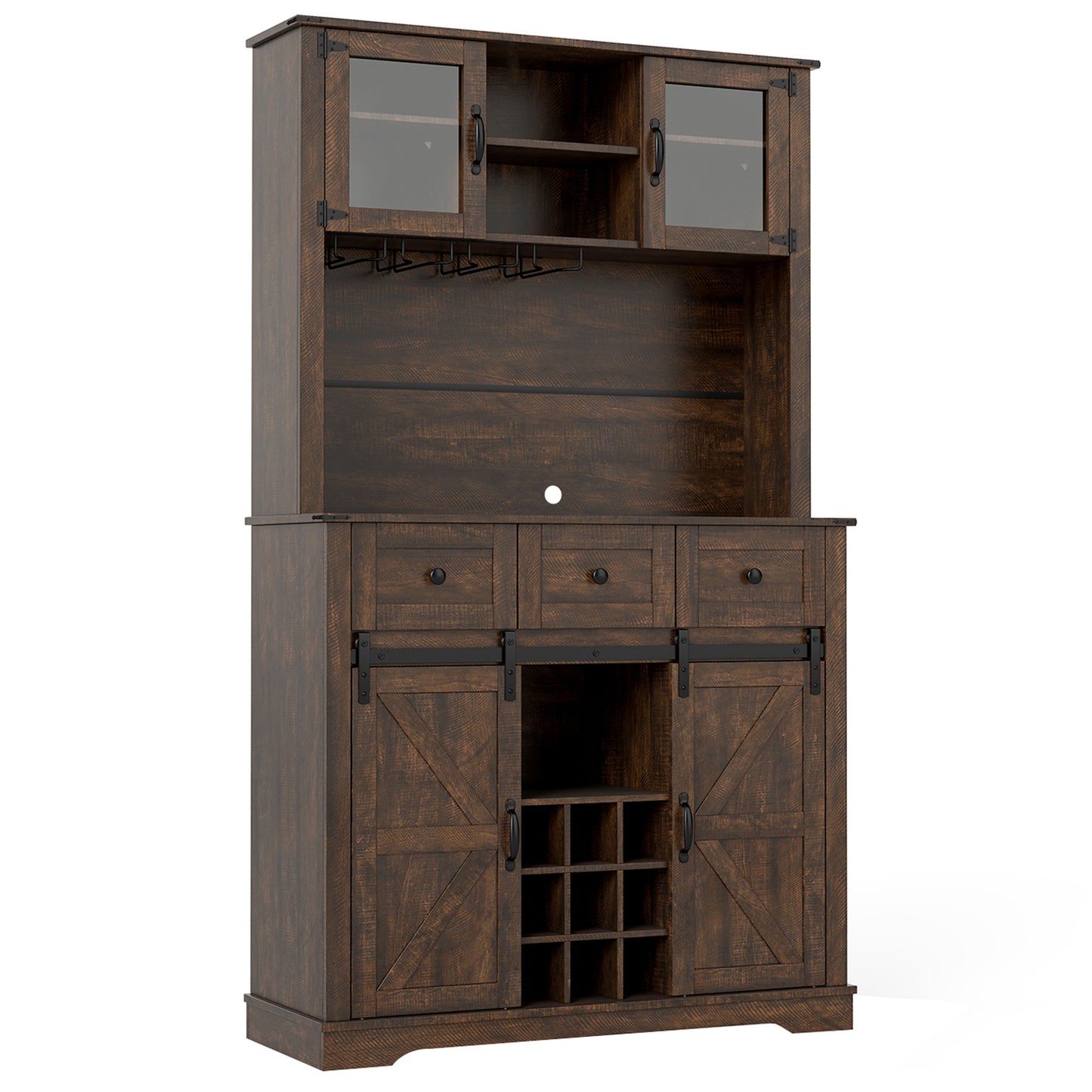 72 Inch Coffee Bar Cabinet, With Drawers And Sliding Barn Doors, Brown Sideboards Cabinets & Buffets at Gallery Canada