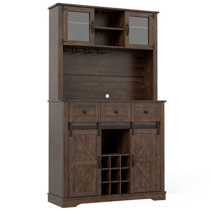 72 Inch Coffee Bar Cabinet, With Drawers And Sliding Barn Doors, Brown Sideboards Cabinets & Buffets at Gallery Canada