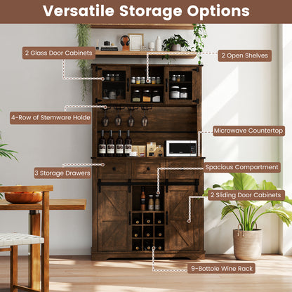 72 Inch Coffee Bar Cabinet, With Drawers And Sliding Barn Doors, Brown Sideboards Cabinets & Buffets at Gallery Canada