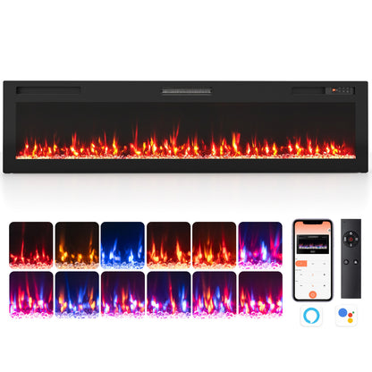 72 Inch Smart WiFi Electric Fireplace, Recessed Wall Mount