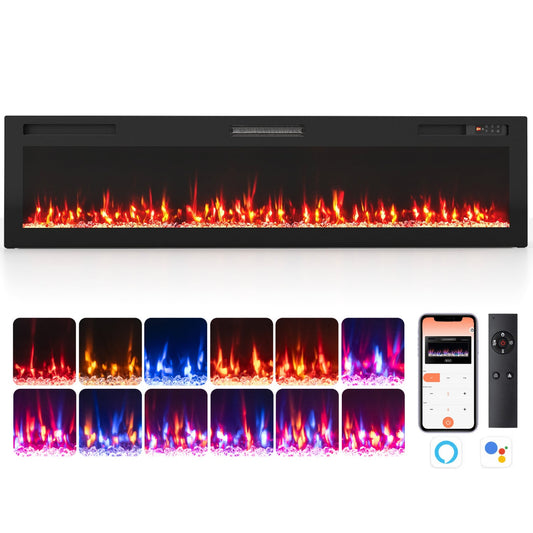 72 Inch Smart WiFi Electric Fireplace, Recessed, Wall Mounted Fireplaces Options at Gallery Canada