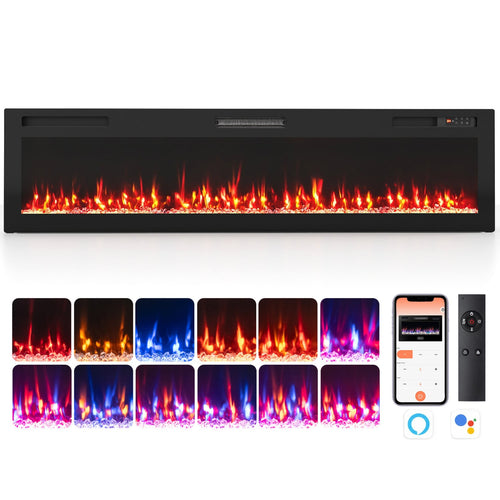 72 Inch Smart WiFi Electric Fireplace, Recessed, Wall Mounted