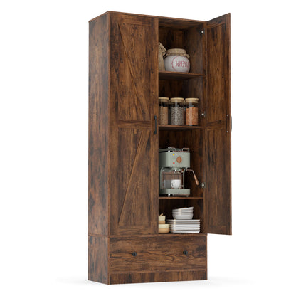 72 Inch Tall Kitchen Pantry Cabinet, Farmhouse Wooden Cupboard, 2 Doors, Brown Sideboards Cabinets & Buffets at Gallery Canada