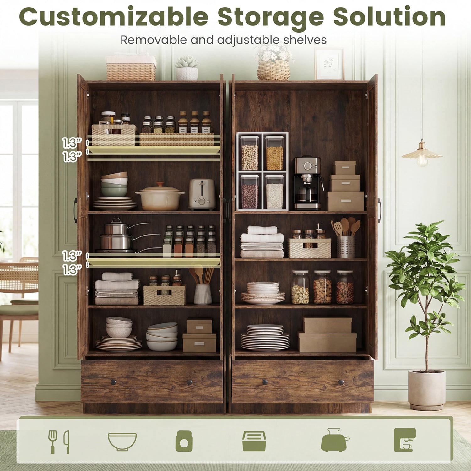 72 Inch Tall Kitchen Pantry Cabinet, Farmhouse Wooden Cupboard, 2 Doors, Brown Sideboards Cabinets & Buffets at Gallery Canada