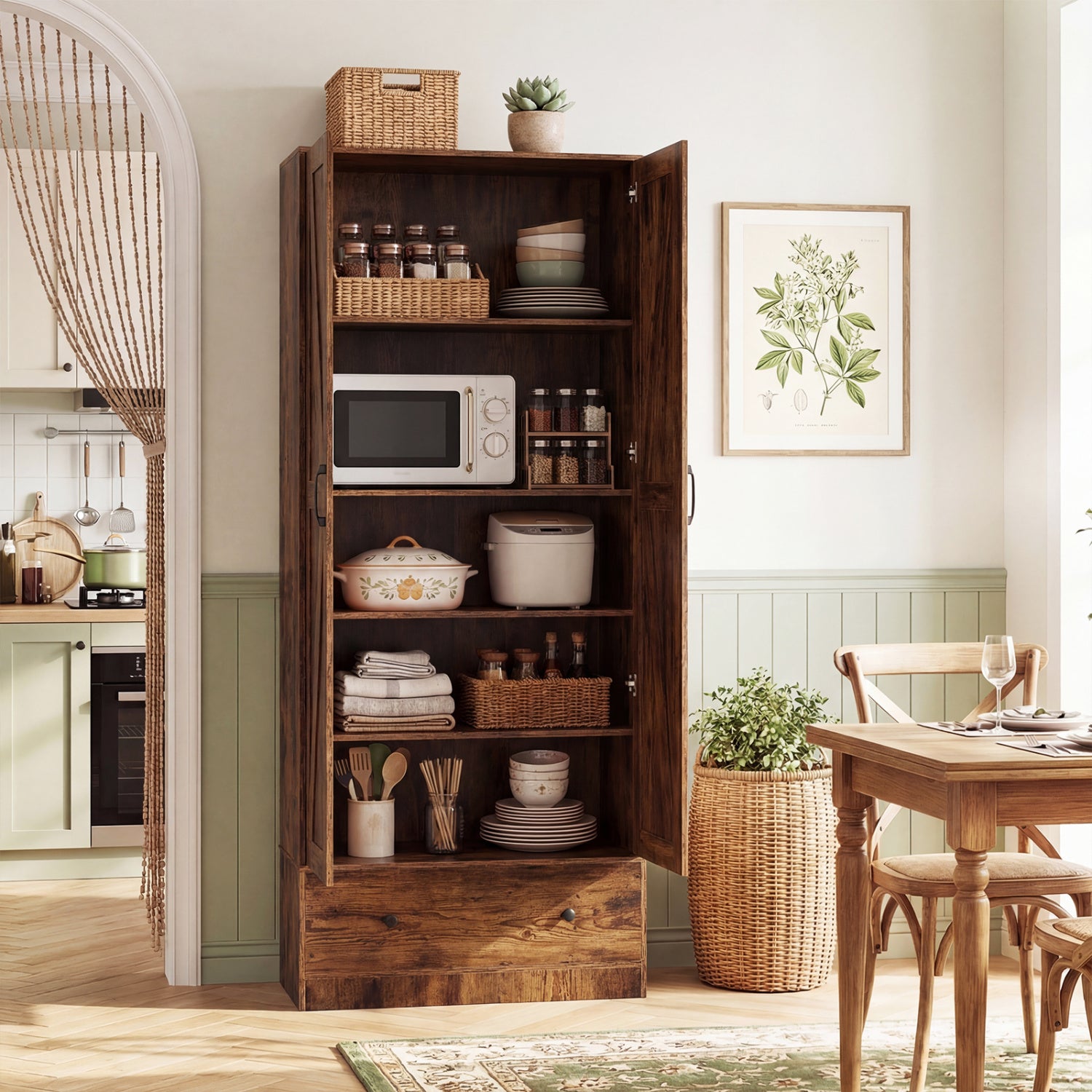 72 Inch Tall Kitchen Pantry Cabinet, Farmhouse Wooden Cupboard, 2 Doors, Brown Sideboards Cabinets & Buffets at Gallery Canada