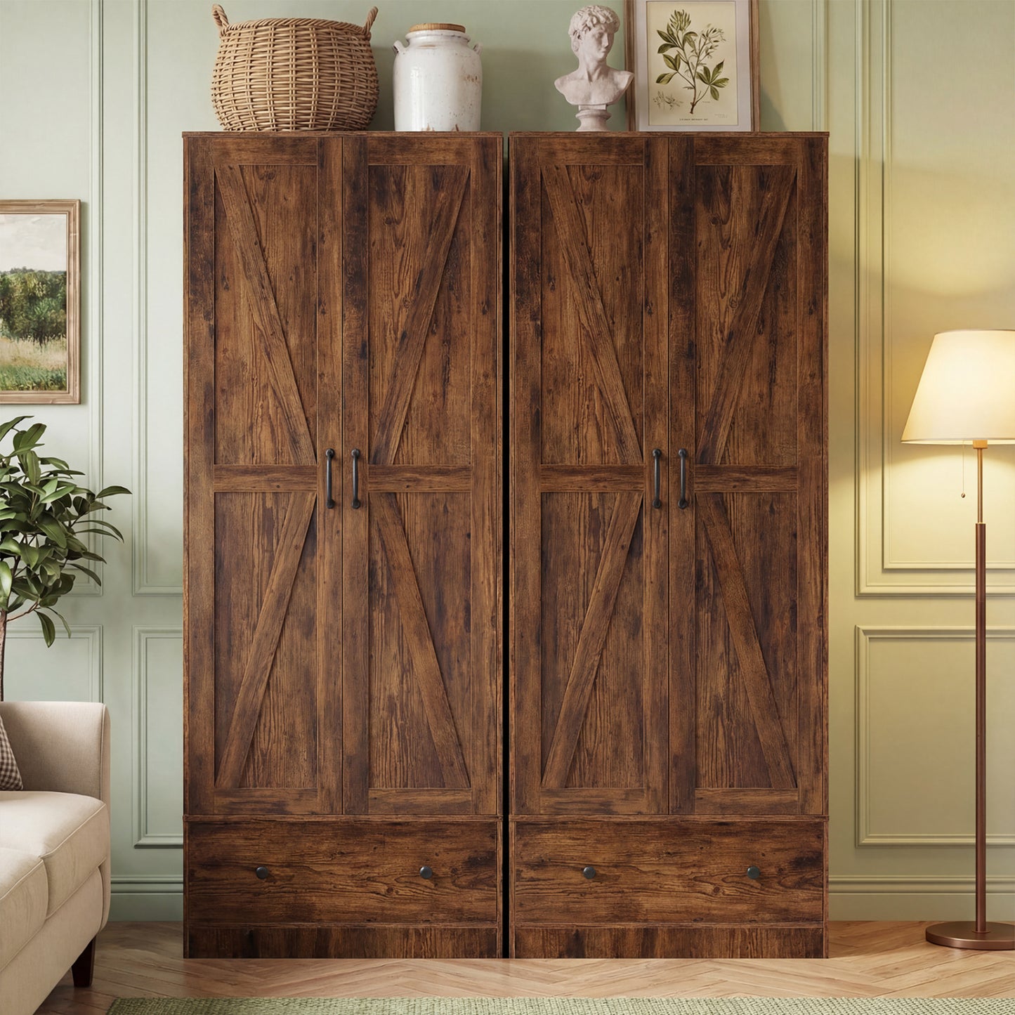 72 Inch Tall Kitchen Pantry Cabinet, Farmhouse Wooden Cupboard, 2 Doors, Brown Sideboards Cabinets & Buffets at Gallery Canada