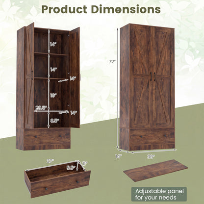 72 Inch Tall Kitchen Pantry Cabinet, Farmhouse Wooden Cupboard, 2 Doors, Brown Sideboards Cabinets & Buffets at Gallery Canada