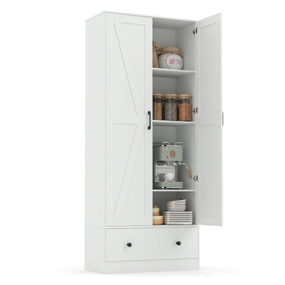 72 Inch Kitchen Pantry Cabinet, 2 Doors, Farmhouse Wooden Cupboard, White Sideboards Cabinets & Buffets at Gallery Canada