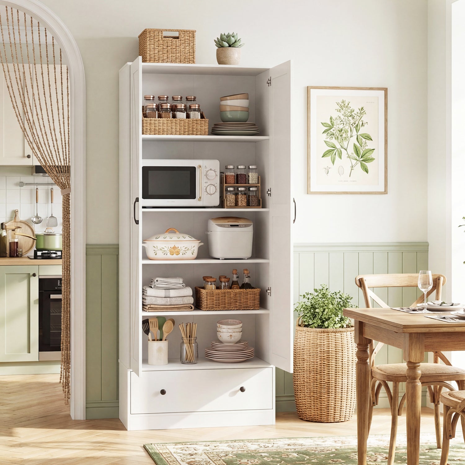 72 Inch Kitchen Pantry Cabinet, 2 Doors, Farmhouse Wooden Cupboard, White Sideboards Cabinets & Buffets at Gallery Canada