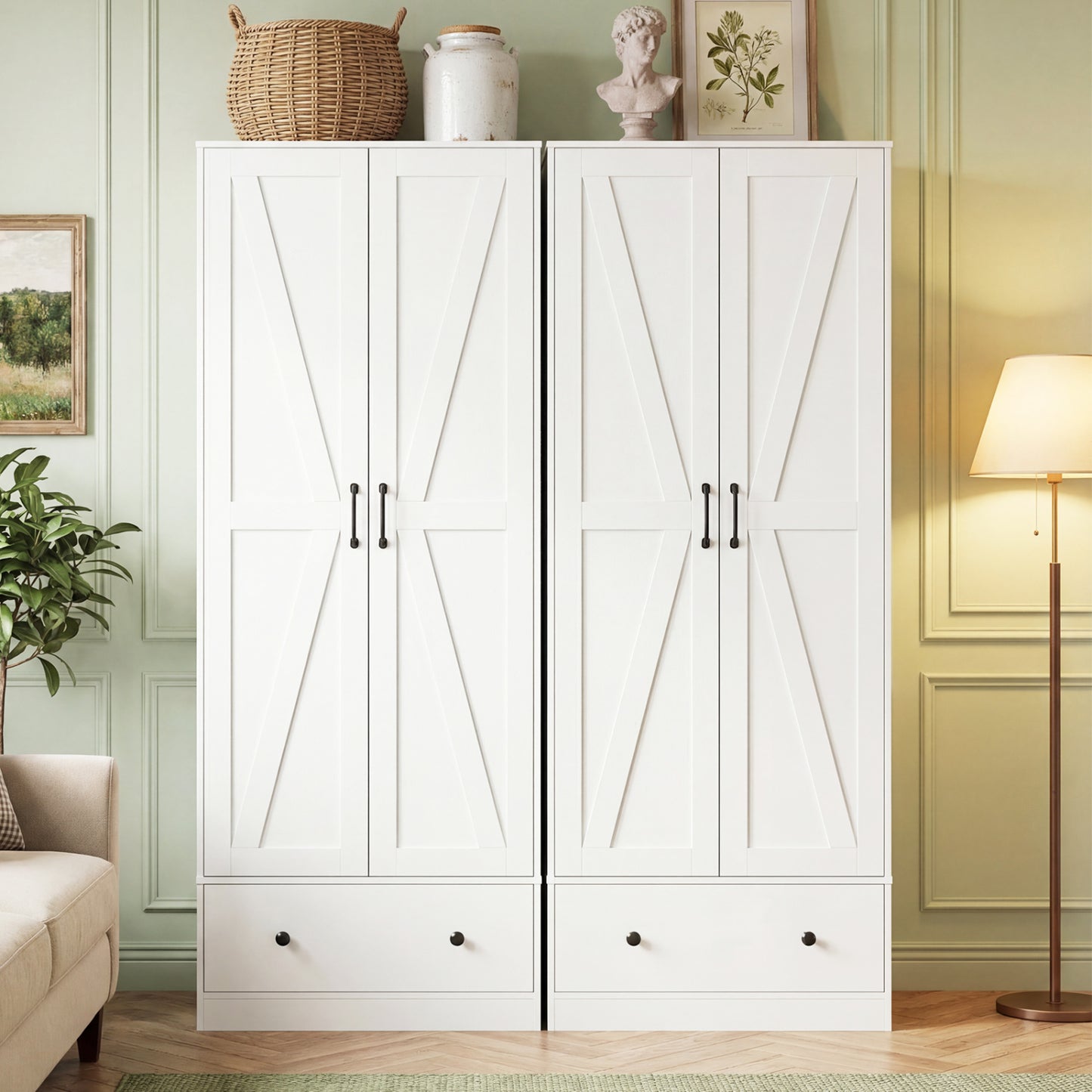 72 Inch Kitchen Pantry Cabinet, 2 Doors, Farmhouse Wooden Cupboard, White Sideboards Cabinets & Buffets at Gallery Canada