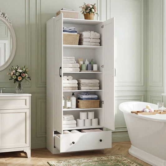 72 Inch Kitchen Pantry Cabinet, 2 Doors, Farmhouse Wooden Cupboard, White Sideboards Cabinets & Buffets White at Gallery Canada