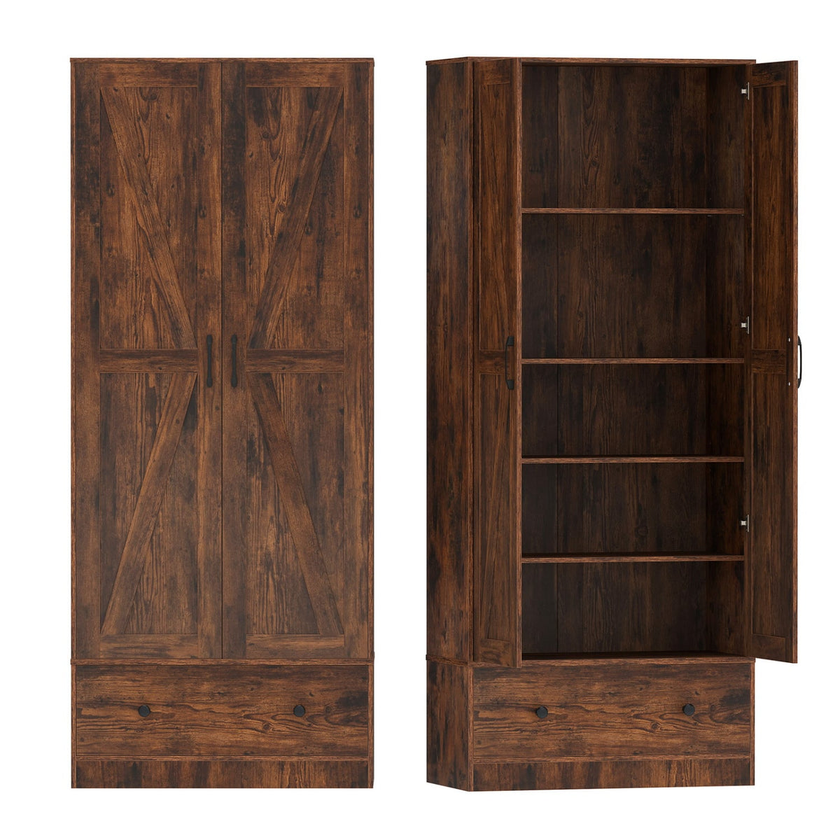72 Inch Tall Kitchen Pantry Cabinet, Farmhouse Wooden Cupboard, 2 Doors, Brown Sideboards Cabinets & Buffets Rustic Brown at Gallery Canada