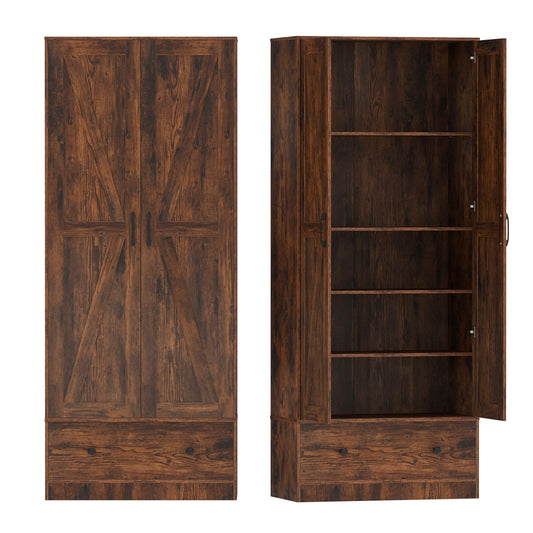72 Inch Tall Kitchen Pantry Cabinet, Farmhouse Wooden Cupboard, 2 Doors, Brown Sideboards Cabinets & Buffets Rustic Brown at Gallery Canada
