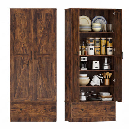 72 Inch Tall Kitchen Pantry Cabinet, Farmhouse Wooden Cupboard, 2 Doors, Brown Sideboards Cabinets & Buffets at Gallery Canada