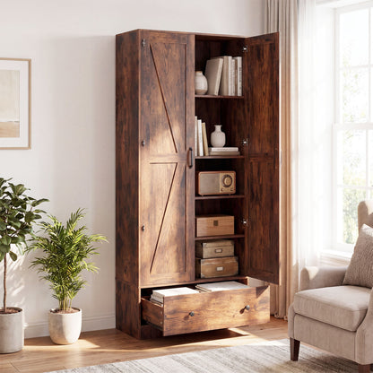 72 Inch Tall Kitchen Pantry Cabinet, Farmhouse Wooden Cupboard, 2 Doors, Brown Sideboards Cabinets & Buffets at Gallery Canada