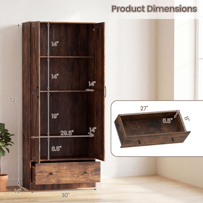 72 Inch Tall Kitchen Pantry Cabinet, Farmhouse Wooden Cupboard, 2 Doors, Brown Sideboards Cabinets & Buffets at Gallery Canada