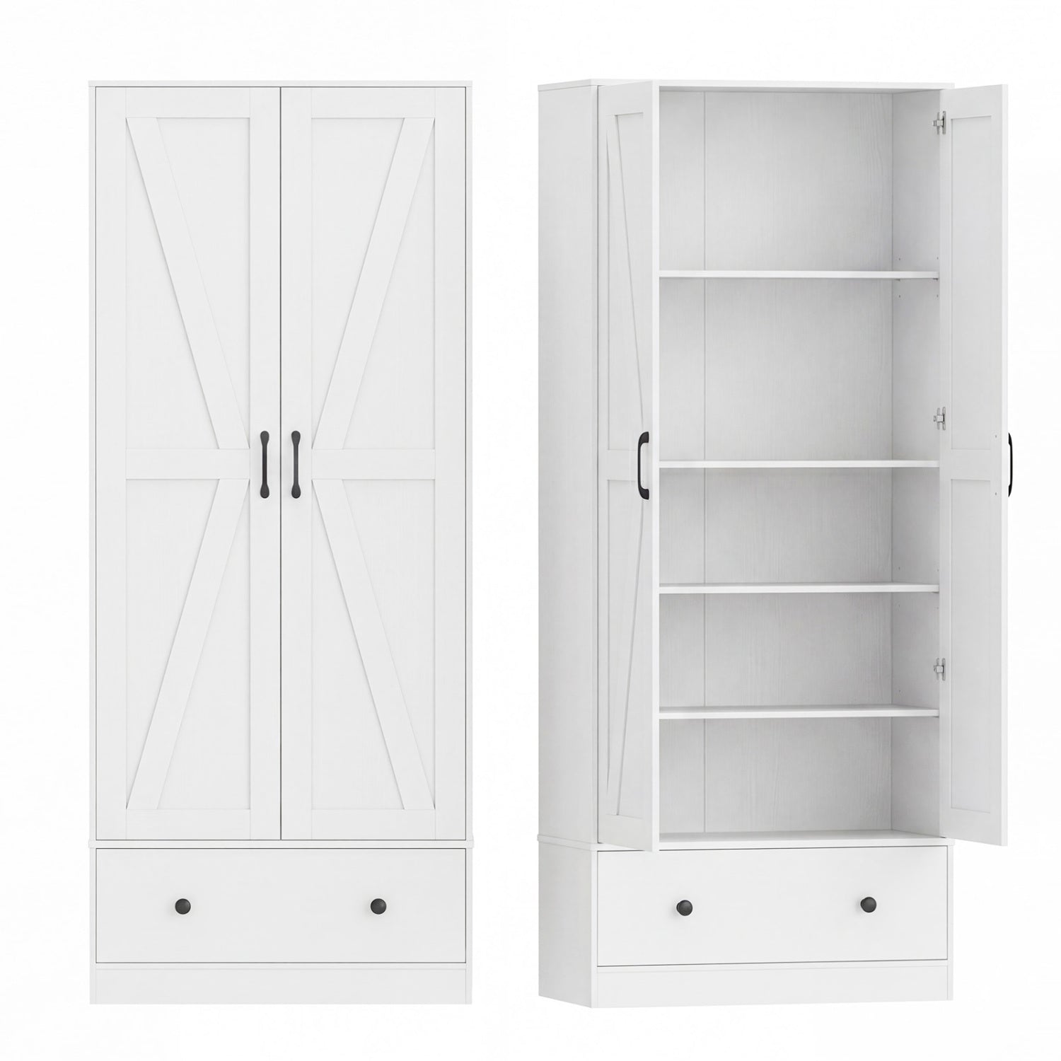 72 Inch Kitchen Pantry Cabinet, 2 Doors, Farmhouse Wooden Cupboard, White Sideboards Cabinets & Buffets White at Gallery Canada