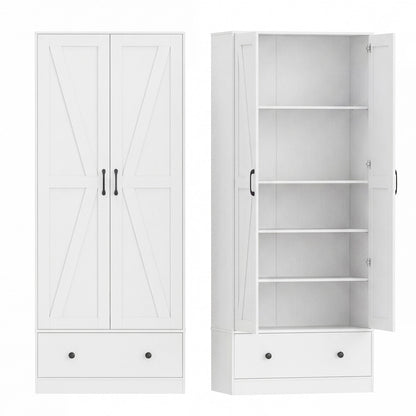72 Inch Kitchen Pantry Cabinet, 2 Doors, Farmhouse Wooden Cupboard, White Sideboards Cabinets & Buffets White at Gallery Canada