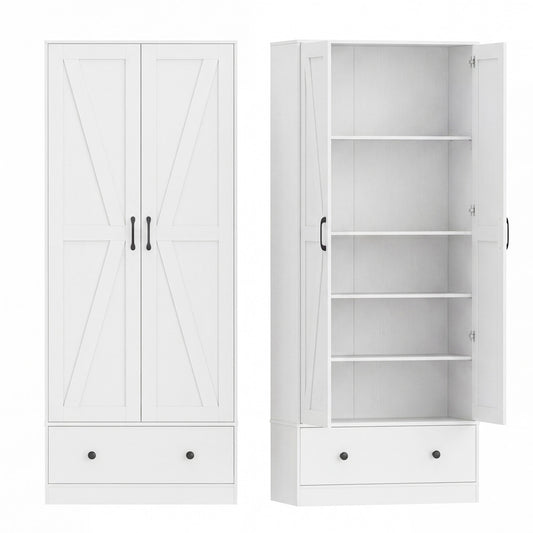 72 Inch Kitchen Pantry Cabinet, 2 Doors, Farmhouse Wooden Cupboard, White Sideboards Cabinets & Buffets White at Gallery Canada