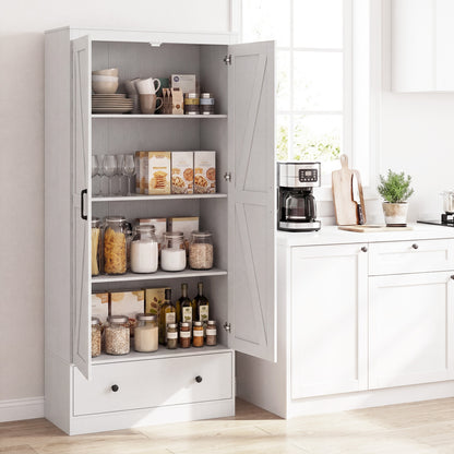 72 Inch Kitchen Pantry Cabinet, 2 Doors, Farmhouse Wooden Cupboard, White Sideboards Cabinets & Buffets at Gallery Canada