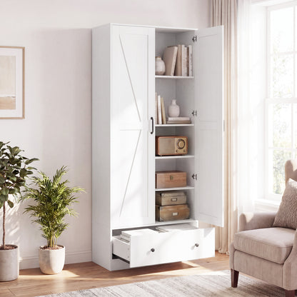 72 Inch Kitchen Pantry Cabinet, 2 Doors, Farmhouse Wooden Cupboard, White Sideboards Cabinets & Buffets at Gallery Canada