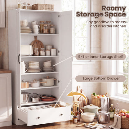 72 Inch Kitchen Pantry Cabinet, 2 Doors, Farmhouse Wooden Cupboard, White Sideboards Cabinets & Buffets at Gallery Canada