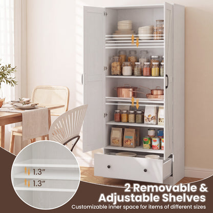 72 Inch Kitchen Pantry Cabinet, 2 Doors, Farmhouse Wooden Cupboard, White Sideboards Cabinets & Buffets at Gallery Canada