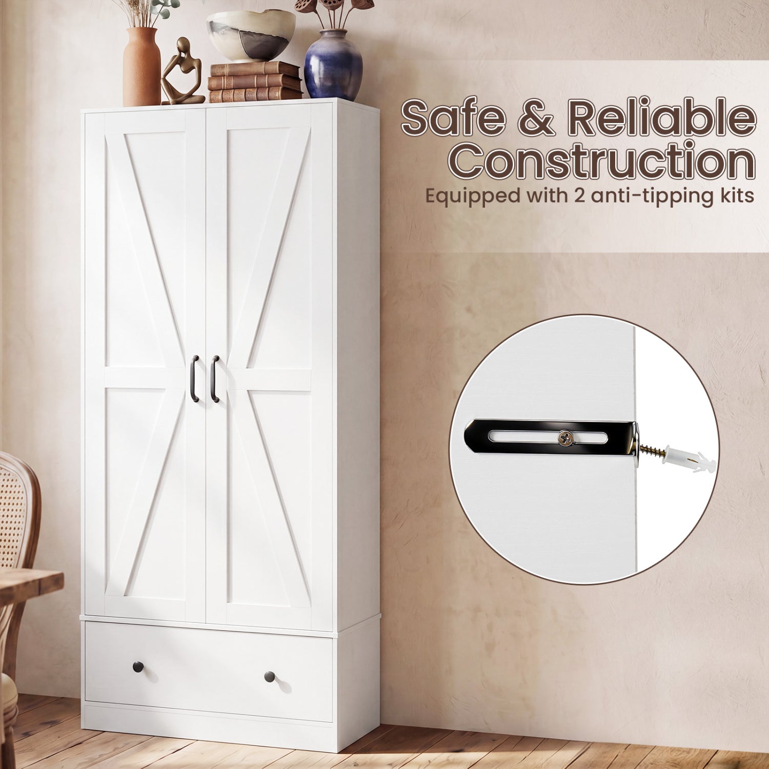 72 Inch Kitchen Pantry Cabinet, 2 Doors, Farmhouse Wooden Cupboard, White Sideboards Cabinets & Buffets at Gallery Canada