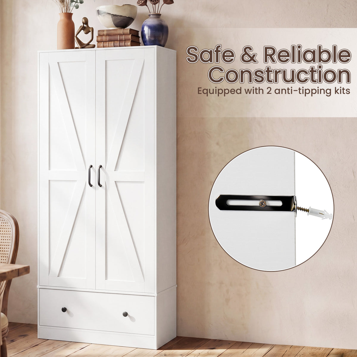 72 Inch Kitchen Pantry Cabinet, 2 Doors, Farmhouse Wooden Cupboard, White Sideboards Cabinets & Buffets at Gallery Canada