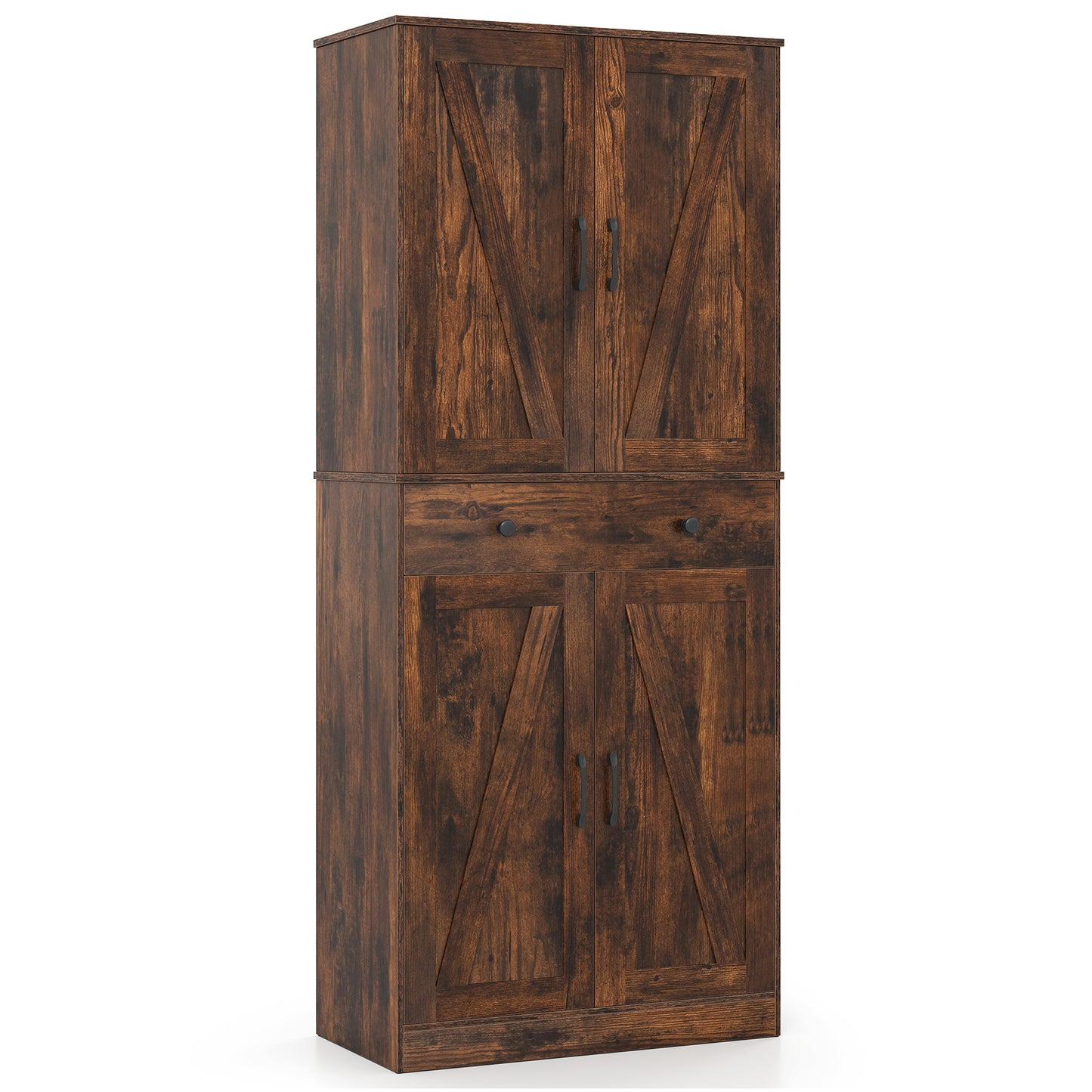 72 Inch Tall Modern Farmhouse Cupboard Cabinet with 4 Barn Doors, Coffee Clothing & Closet Storage at Gallery Canada