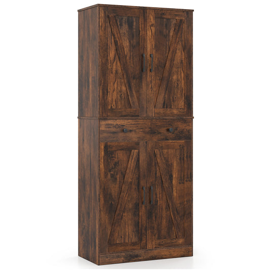 72 Inch Tall Modern Farmhouse Cupboard Cabinet with 4 Barn Doors, Coffee Clothing & Closet Storage Coffee at Gallery Canada
