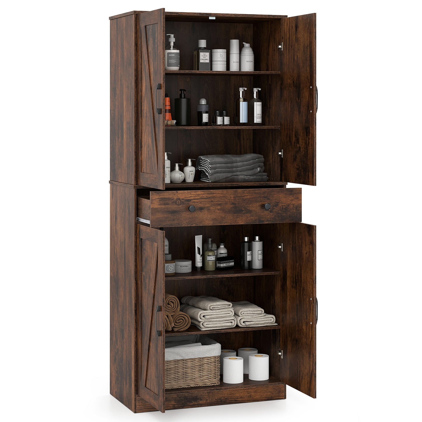 72 Inch Tall Modern Farmhouse Cupboard Cabinet with 4 Barn Doors, Coffee Clothing & Closet Storage at Gallery Canada