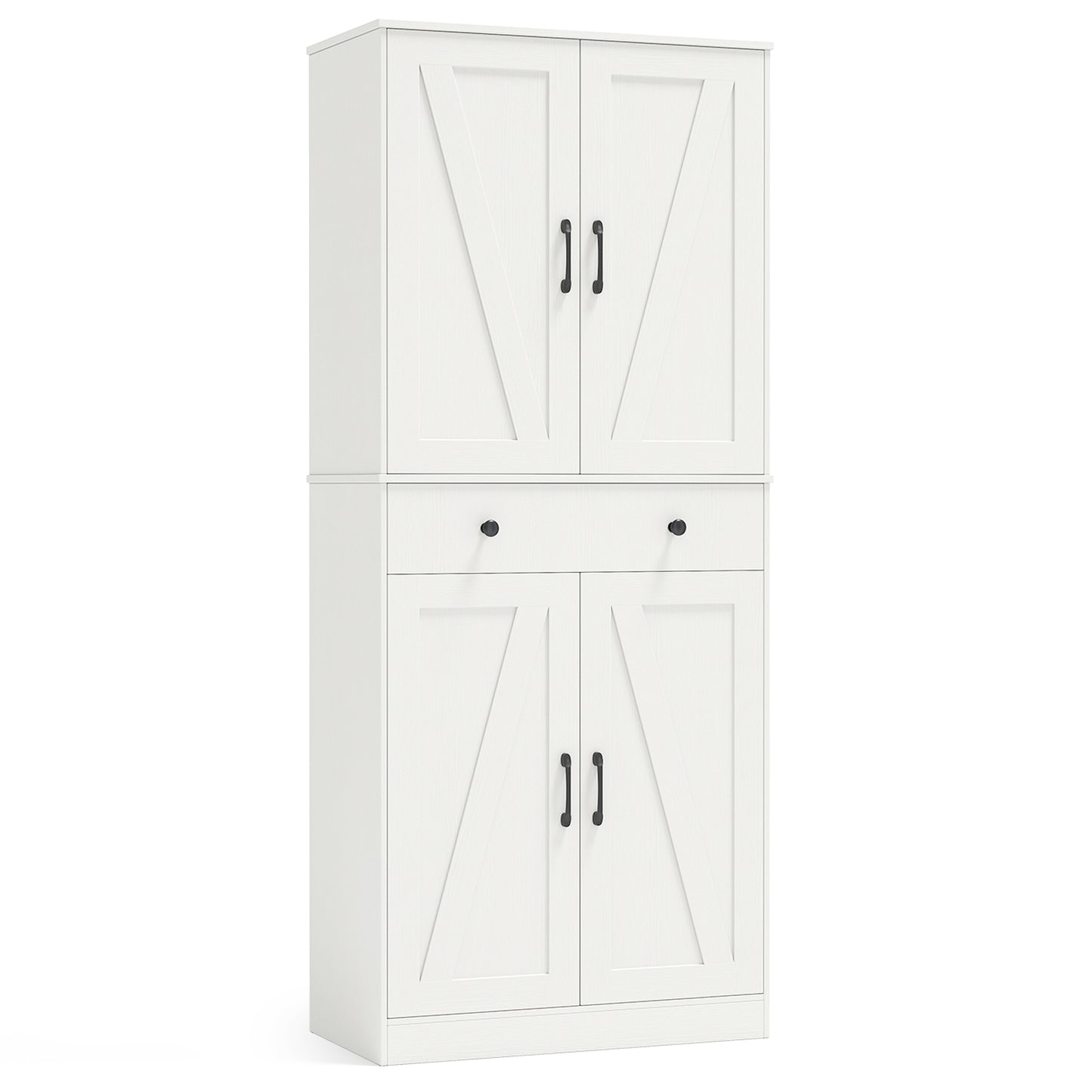 72 Inch Tall Modern Farmhouse Cupboard Cabinet with 4 Barn Doors, White Clothing & Closet Storage White at Gallery Canada