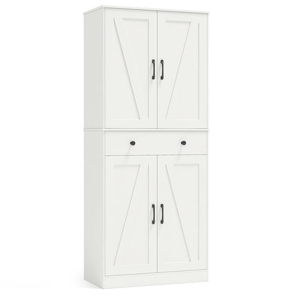 72 Inch Tall Modern Farmhouse Cupboard Cabinet with 4 Barn Doors, White Clothing & Closet Storage White at Gallery Canada