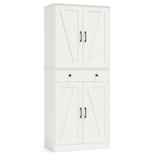 72 Inch Tall Modern Farmhouse Cupboard Cabinet with 4 Barn Doors, White Clothing & Closet Storage White at Gallery Canada