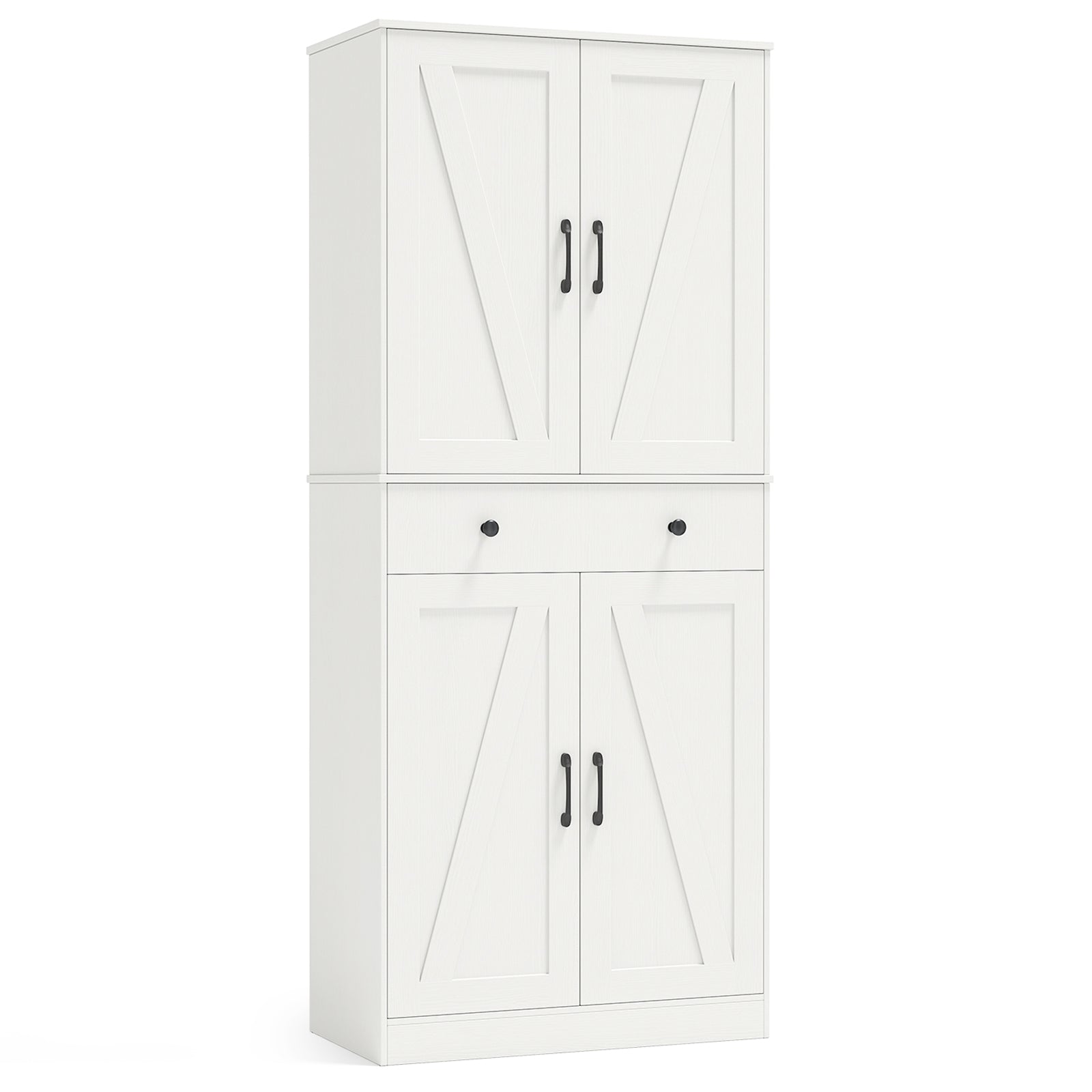 72 Inch Tall Modern Farmhouse Cupboard Cabinet with 4 Barn Doors, White Clothing & Closet Storage at Gallery Canada