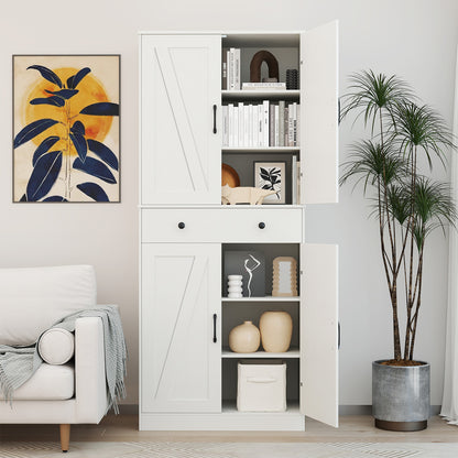 72 Inch Tall Modern Farmhouse Cupboard Cabinet with 4 Barn Doors, White Clothing & Closet Storage at Gallery Canada