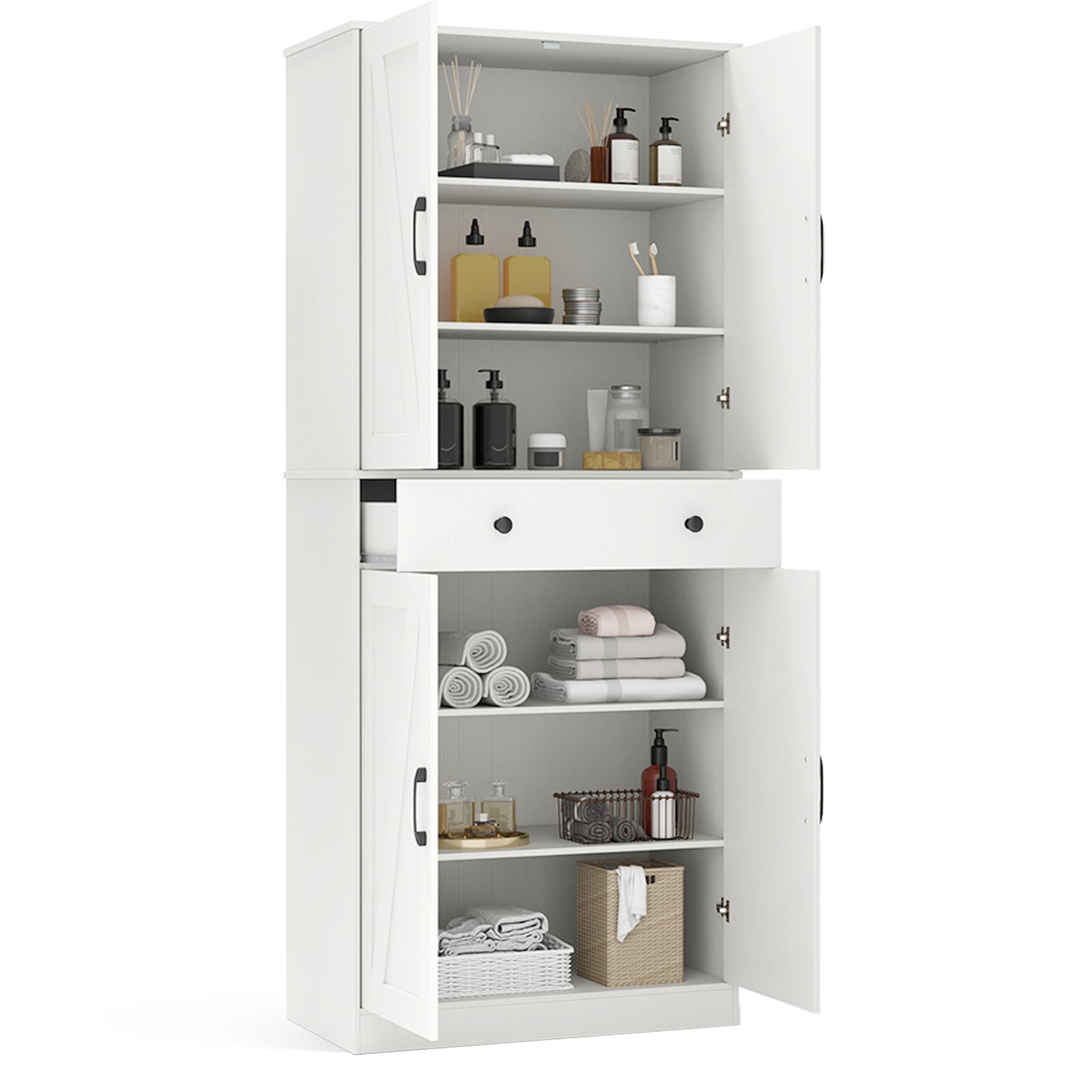 72 Inch Tall Modern Farmhouse Cupboard Cabinet with 4 Barn Doors, White Clothing & Closet Storage at Gallery Canada