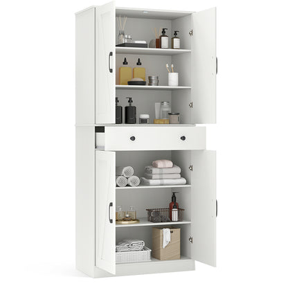72 Inch Tall Modern Farmhouse Cupboard Cabinet with 4 Barn Doors, White Clothing & Closet Storage at Gallery Canada