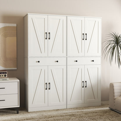 72 Inch Tall Modern Farmhouse Cupboard Cabinet with 4 Barn Doors, White Clothing & Closet Storage at Gallery Canada