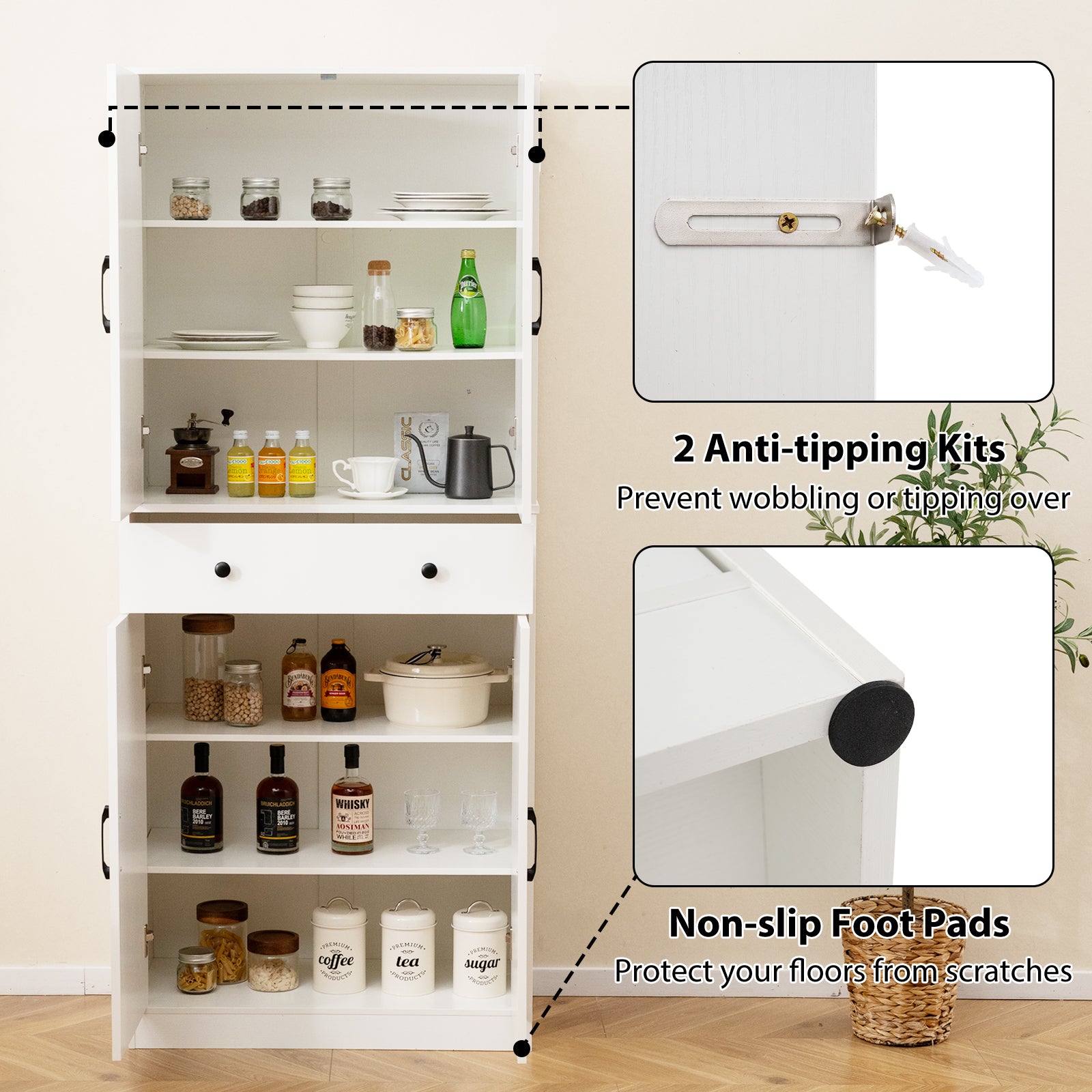 72 Inch Tall Modern Farmhouse Cupboard Cabinet with 4 Barn Doors, White Clothing & Closet Storage at Gallery Canada