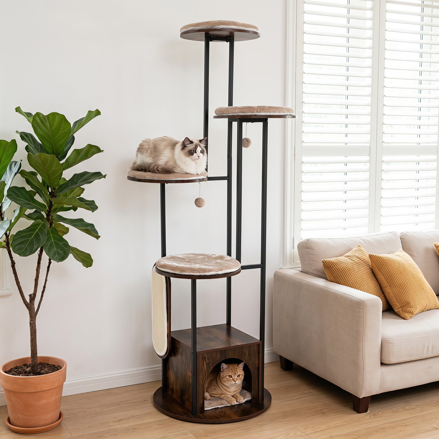 72-Inch Multi-Level Cat Condo, Removable Mats, Rustic Brown Cat Trees Condos & Scratchers at Gallery Canada