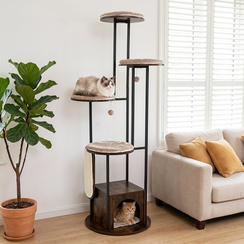 72-Inch Multi-Level Cat Condo, Removable Mats, Rustic Brown