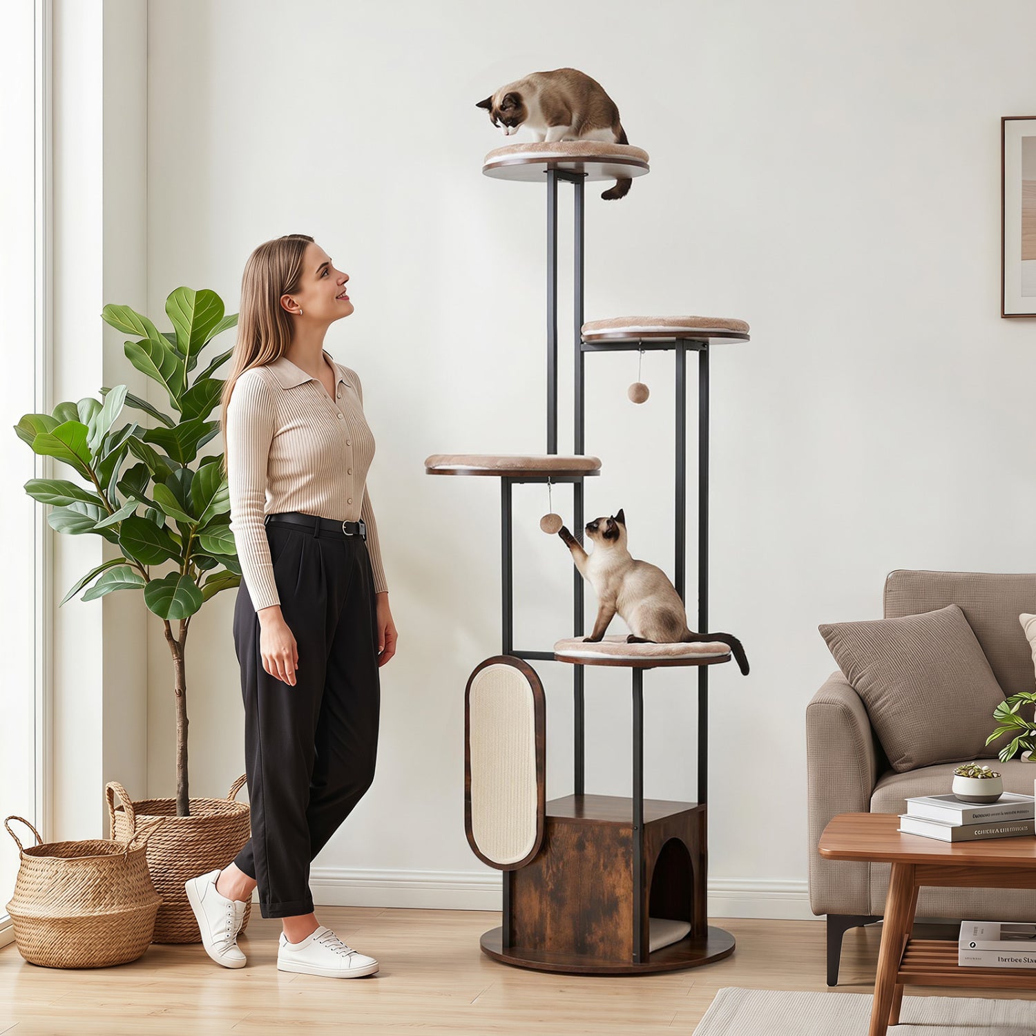 72-Inch Multi-Level Cat Condo, Removable Mats, Rustic Brown Cat Trees Condos & Scratchers at Gallery Canada