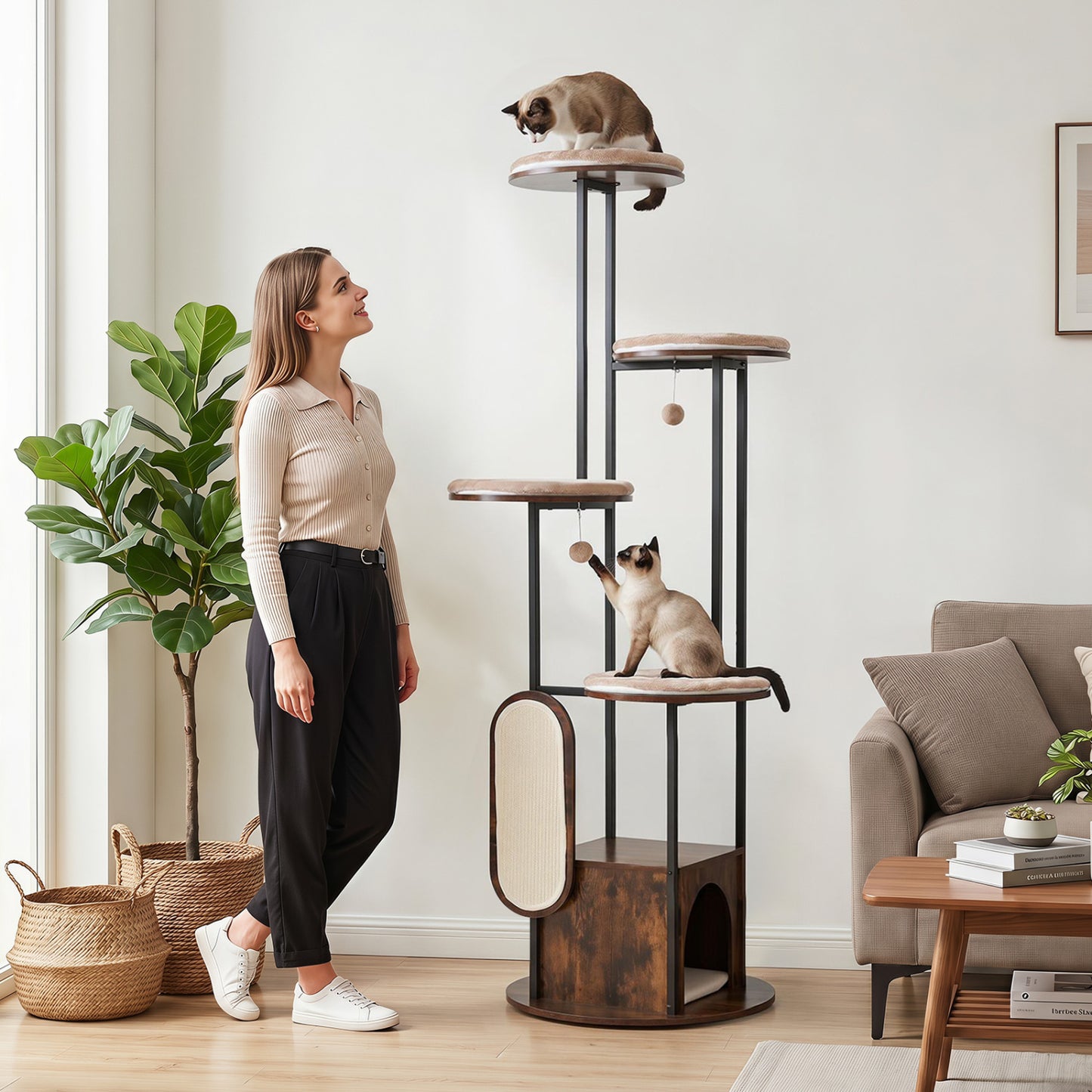 72-Inch Multi-Level Cat Condo, Removable Mats, Rustic Brown Cat Trees Condos & Scratchers at Gallery Canada